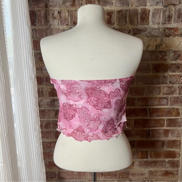 Y2K Romwe Pink Paisley Strapless Cropped Top -Size M -TP26 - Picture 3 of 8